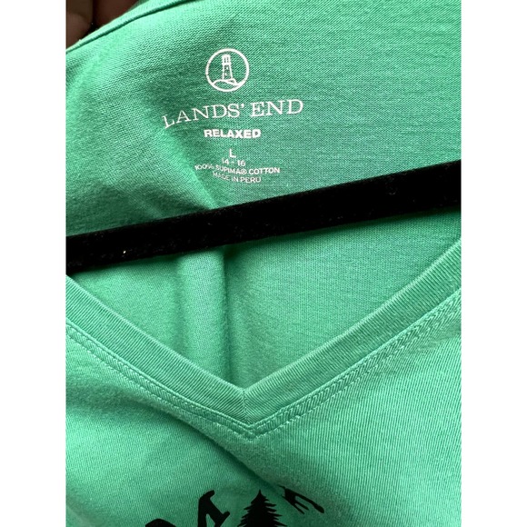 Upcycled Green V Neck Christmas Tree Farm Tee Large - Picture 3 of 4